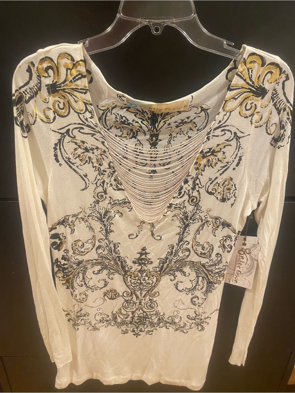 Public Fusion Fashion Black & Gold Printed Women's Top